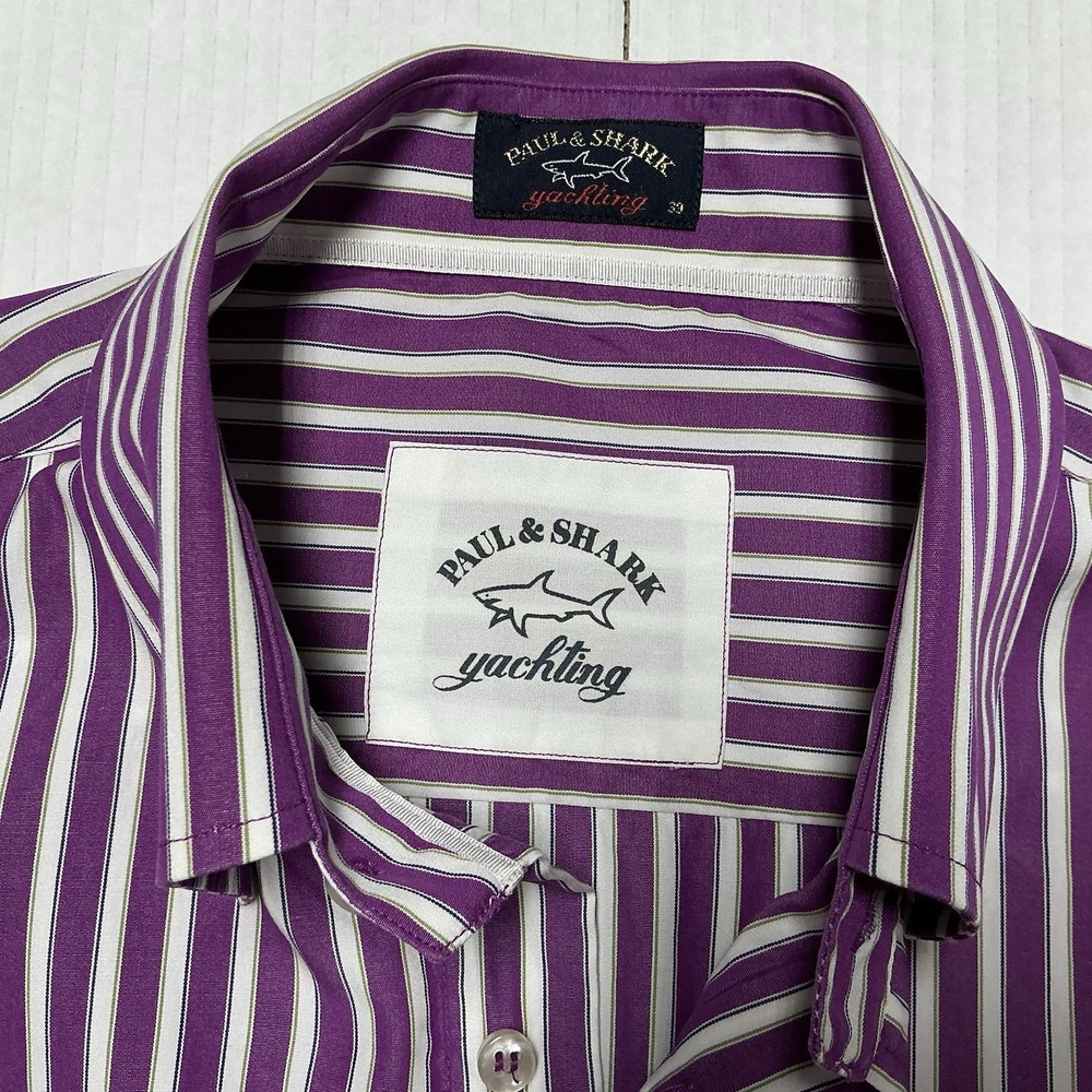 Paul & Shark Shirt Men's Size 39 Purple Striped Yachting Button Down Long Sleeve